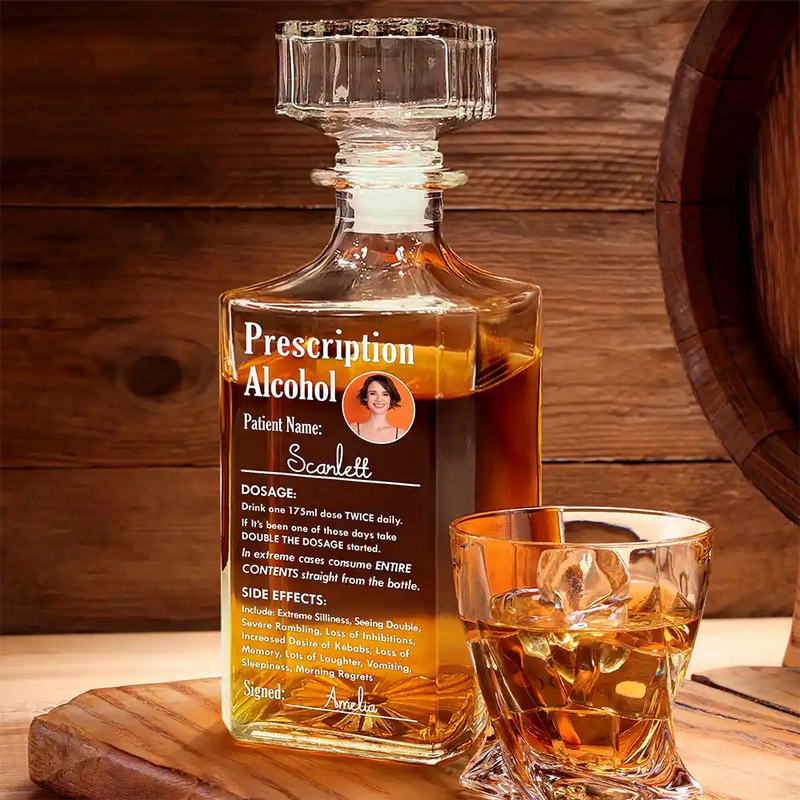Gift For Yourself, Funny, Custom Photo - Custom Photo Funny Prescription Drink One Measure Daily - Personalized Square Whiskey Bottle