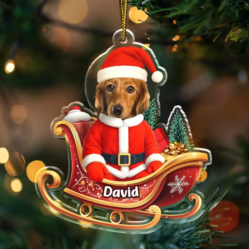 Pet Lovers,Christmas,Funny,Custom Photo - Custom Photo Funny Santa Face - Personalized Custom Shaped Acrylic Ornament