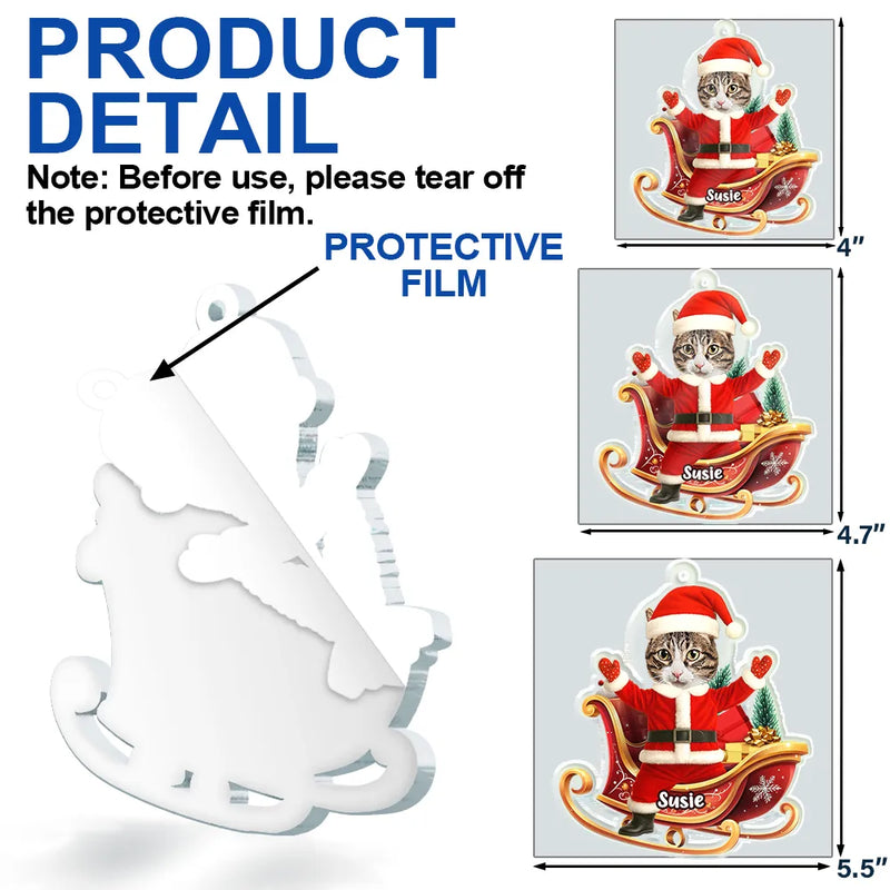 Pet Lovers,Christmas,Funny,Custom Photo - Custom Photo Funny Santa Face - Personalized Custom Shaped Acrylic Ornament