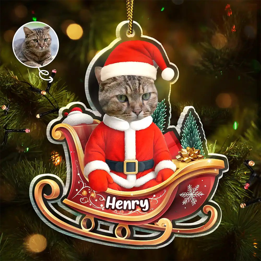 Pet Lovers,Christmas,Funny,Custom Photo - Custom Photo Funny Santa Face - Personalized Custom Shaped Acrylic Ornament