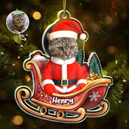 Pet Lovers,Christmas,Funny,Custom Photo - Custom Photo Funny Santa Face - Personalized Custom Shaped Acrylic Ornament