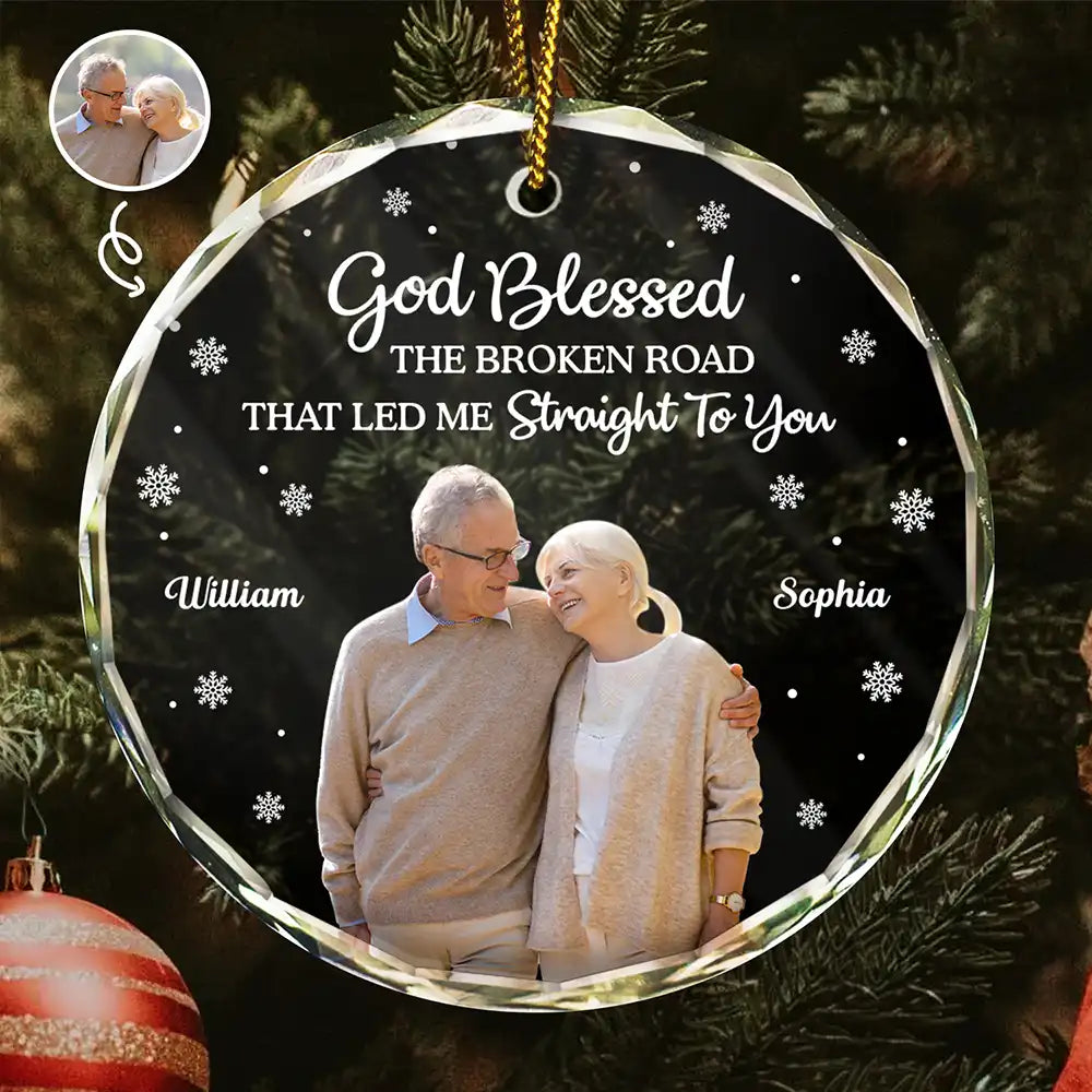 Gift For Couples - Custom Photo God Gave Me You - Personalized Circle Glass Ornament