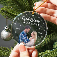 Gift For Couples - Custom Photo God Gave Me You - Personalized Circle Glass Ornament