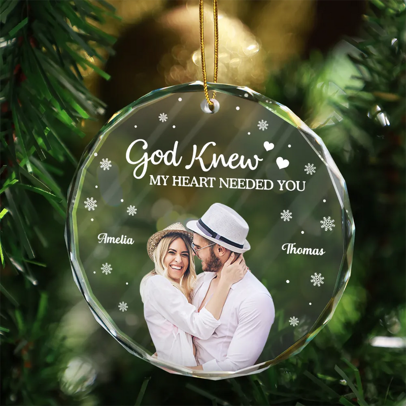Gift For Couples - Custom Photo God Gave Me You - Personalized Circle Glass Ornament