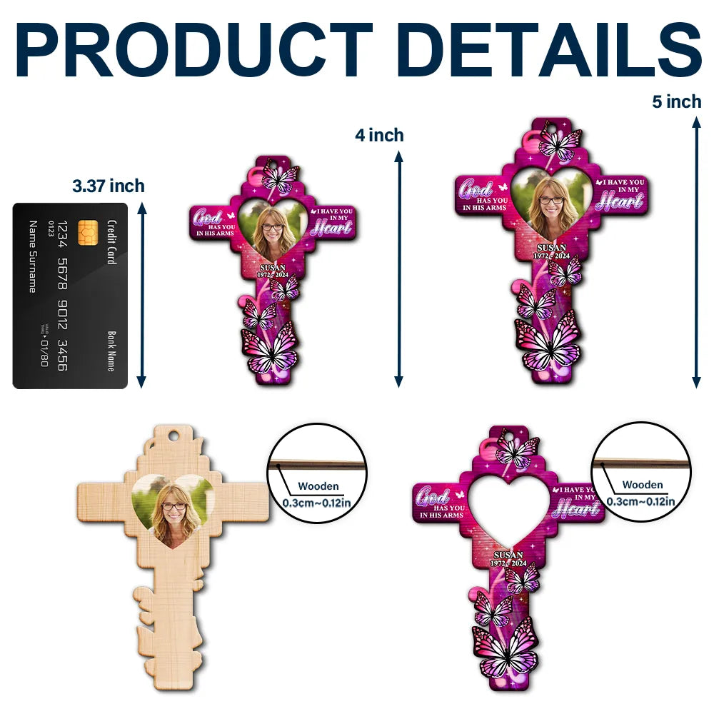 Custom Photo God Has You In His Arms - Personalized 2-Layered Wooden Ornament