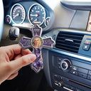 Memorial,Christian,Sad - Custom Photo God Has You In His Arms Cross Memorial Gifts - Personalized Custom Shaped Acrylic Car Visor Clip