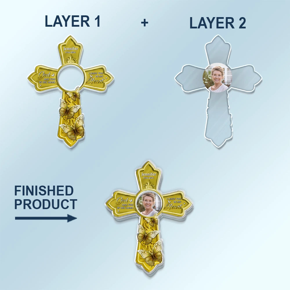 Memorial,Christian,Sad - Custom Photo God Has You In His Arms Cross Memorial Gifts - Personalized Custom Shaped Acrylic Car Visor Clip