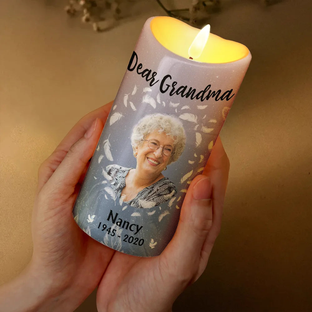 Gift For Grandparents, Gift For Grandma, Gift For Grandpa, Family, Memorial, Christmas - Custom Photo God Has You In His Keeping We Have You In Our Hearts - Personalized Flameless LED Candle