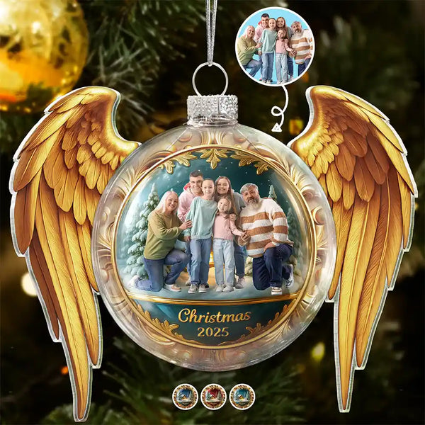 Memorial, Family, Custom Photo, Love, Christmas - Custom Photo Golden Wings Memorial Always Missed Forever Loved - Personalized Custom Shaped Glass Ornament