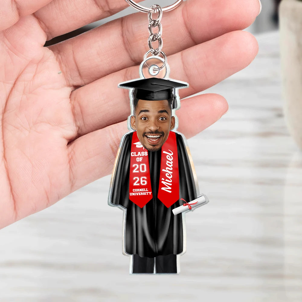 Gift For Yourself,Graduation,Happy - Custom Photo Graduation Cap Gown Stole - Personalized Acrylic Keychain