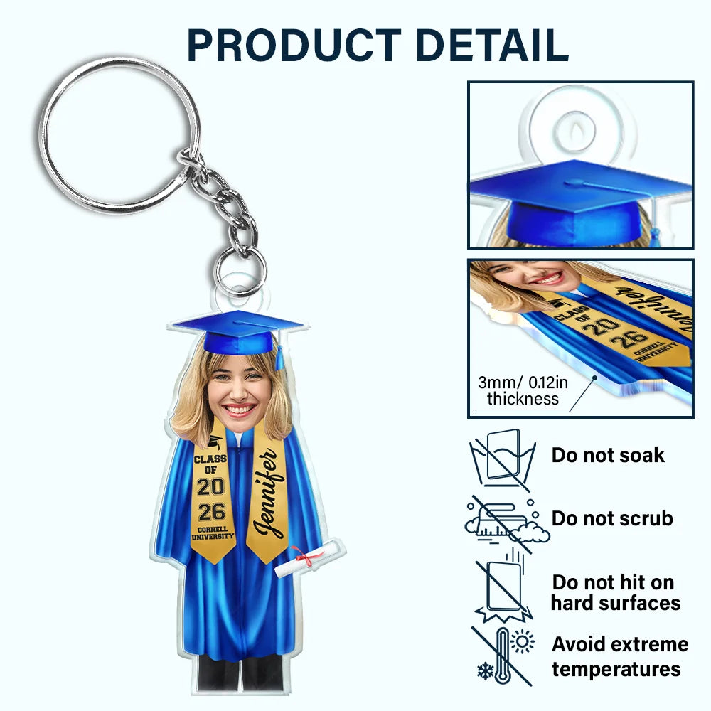 Gift For Yourself,Graduation,Happy - Custom Photo Graduation Cap Gown Stole - Personalized Acrylic Keychain