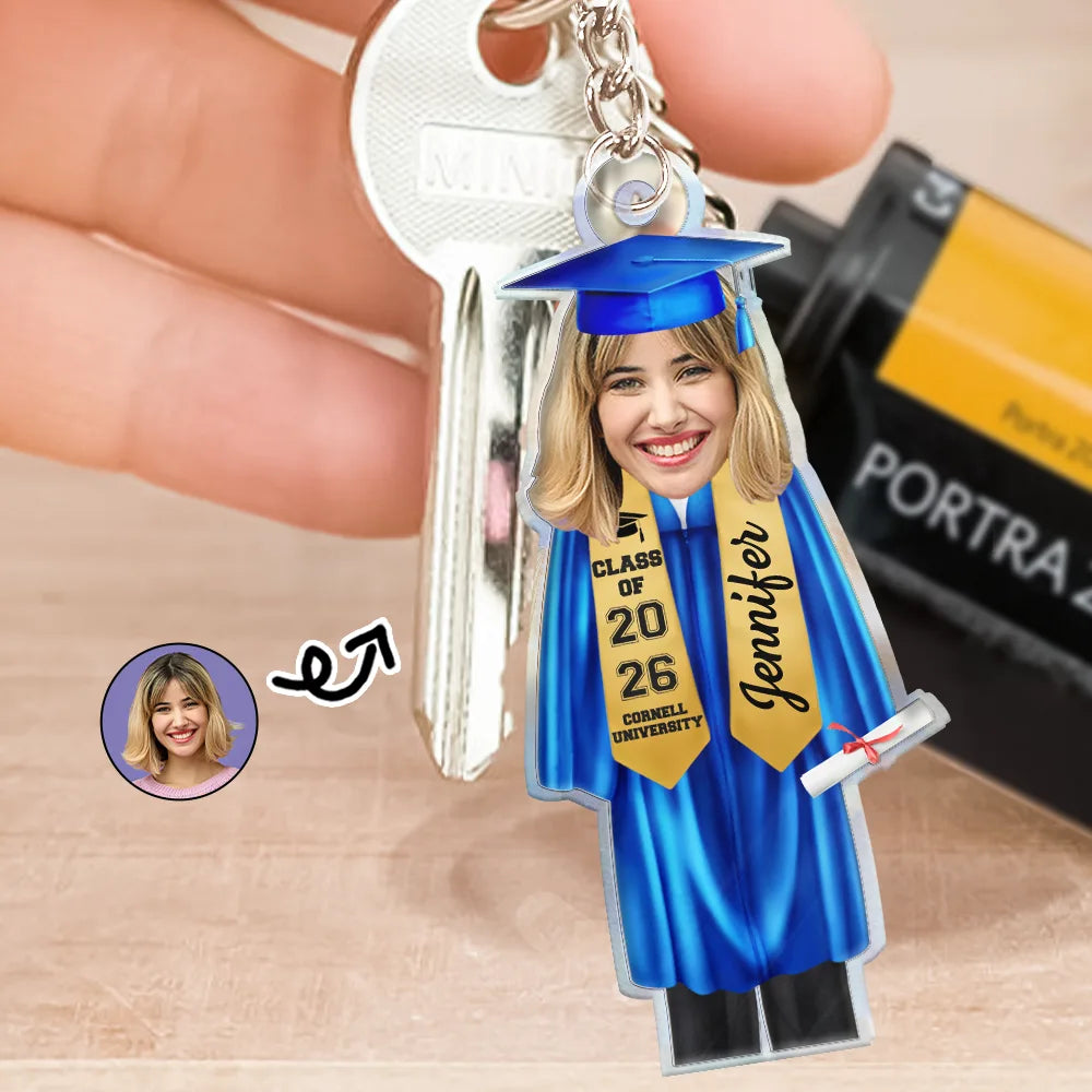 Gift For Yourself,Graduation,Happy - Custom Photo Graduation Cap Gown Stole - Personalized Acrylic Keychain
