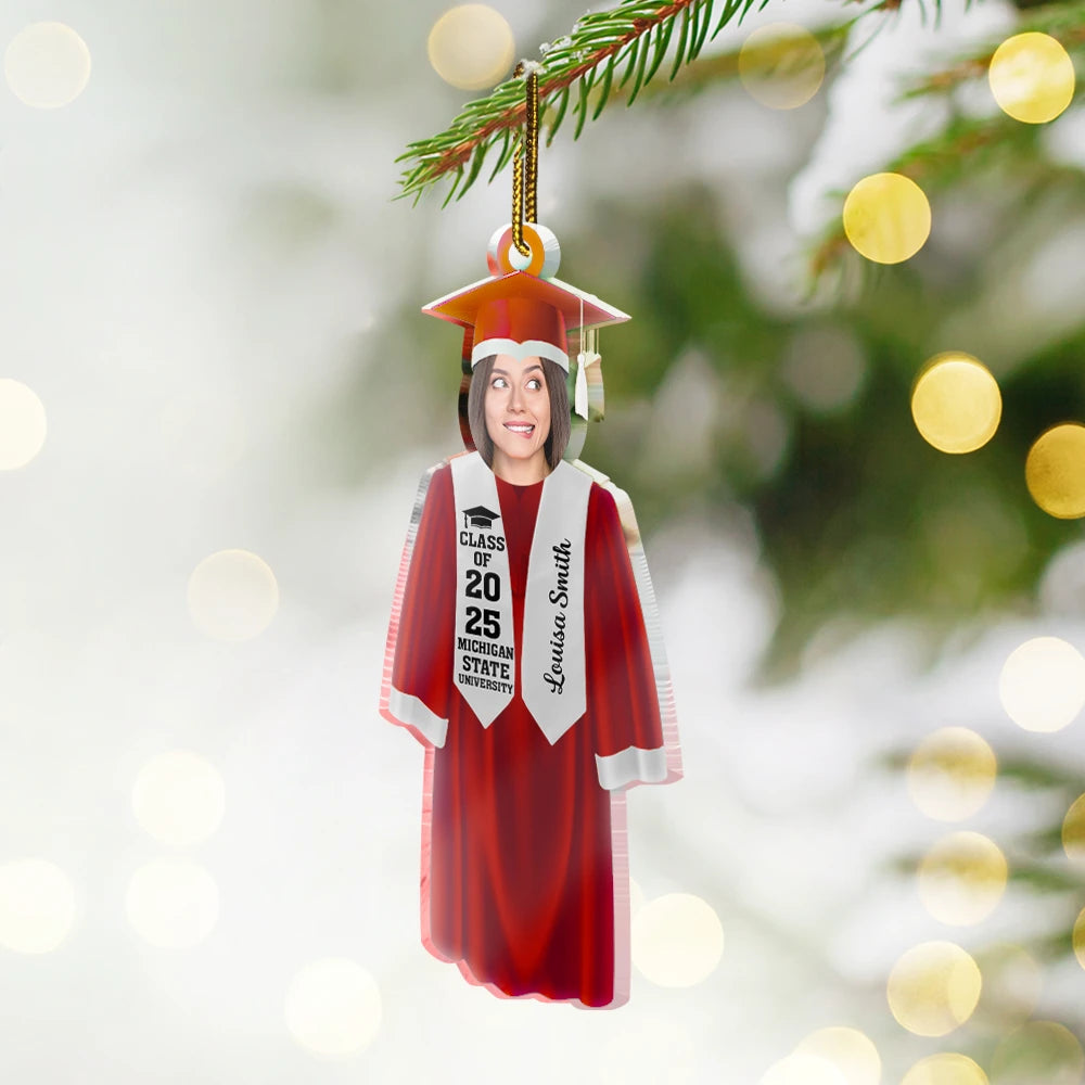 Graduation,Christmas,Happy,Custom Photo - Custom Photo Graduation Face Cut - Personalized Custom Shaped Acrylic Ornament