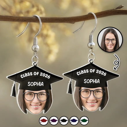 Custom Photo Graduation Hat With Funny Face - Personalized Acrylic Earrings
