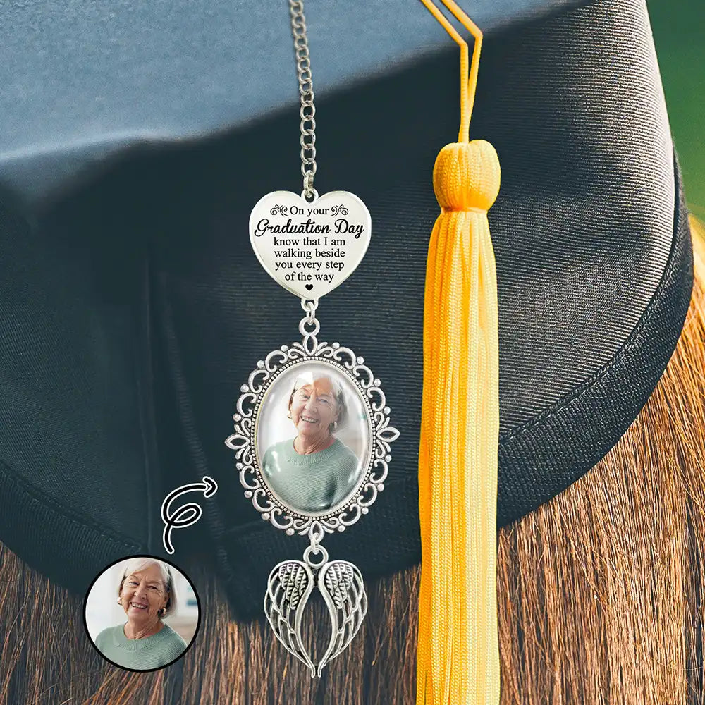 Graduation,Gift For Yourself,Memorial - Custom Photo Graduation Walking Beside You Memorial - Personalized Graduation Tassel Charm
