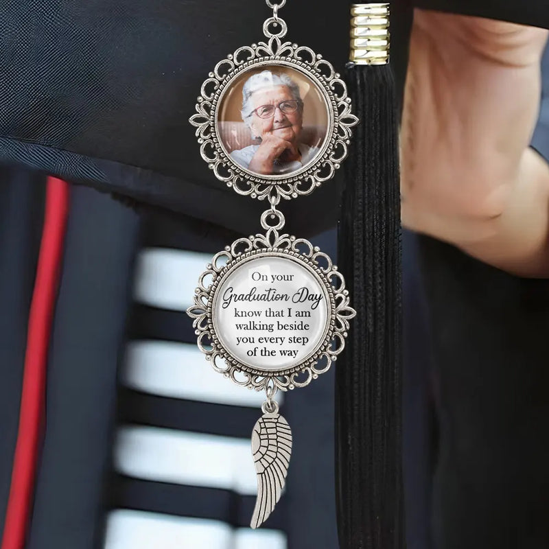 Memorial, Graduation, Custom Photo, Sad - Custom Photo Graduation Walking Beside You Memorial - Personalized Photo Pendant Charm
