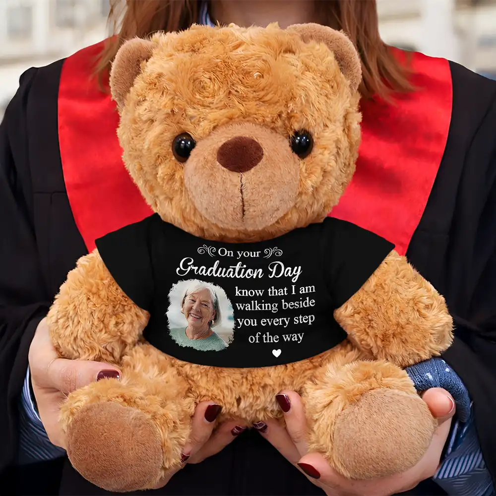 Memorial,Sad,Parents,Gift For Grandparents,Gift For Daughter,Gift For Son,Graduation - Custom Photo Graduation Walking Beside You Memorial - Personalized Teddy Bear