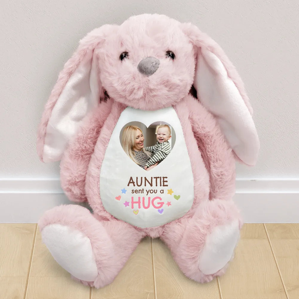 Gift For Grandkids,Grandma - Grandkids,Grandpa - Grandkids,Love,New baby - Custom Photo Grandma Sent You A Hug - Personalized Soft Toy Bunny