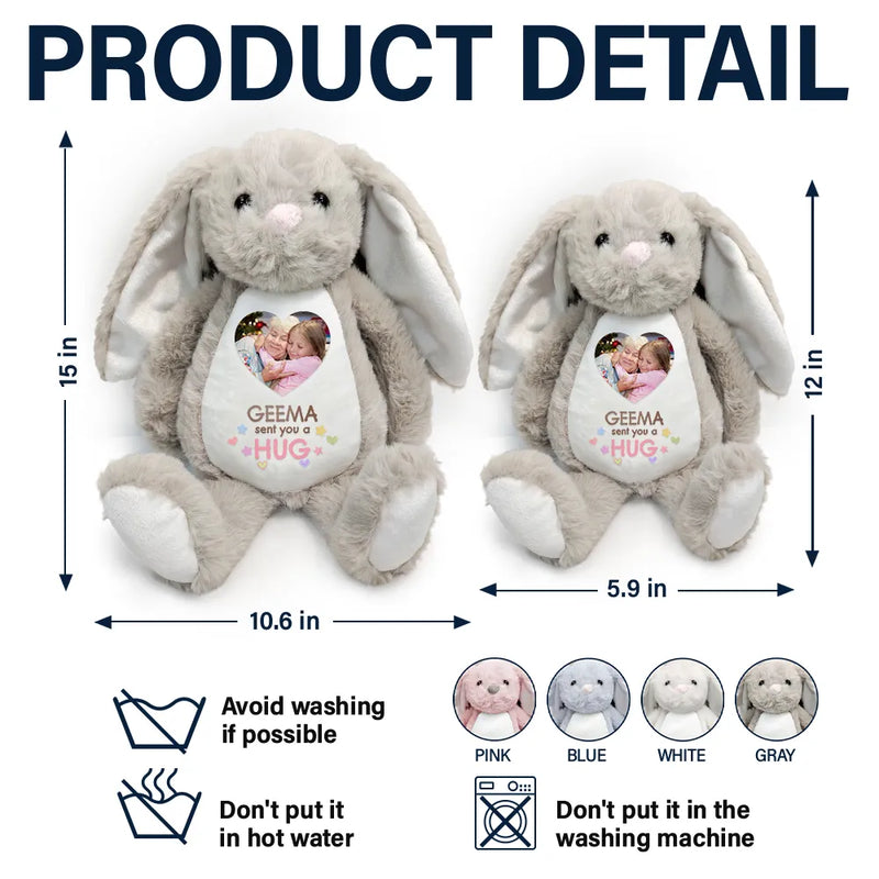 Gift For Grandkids,Grandma - Grandkids,Grandpa - Grandkids,Love,New baby - Custom Photo Grandma Sent You A Hug - Personalized Soft Toy Bunny