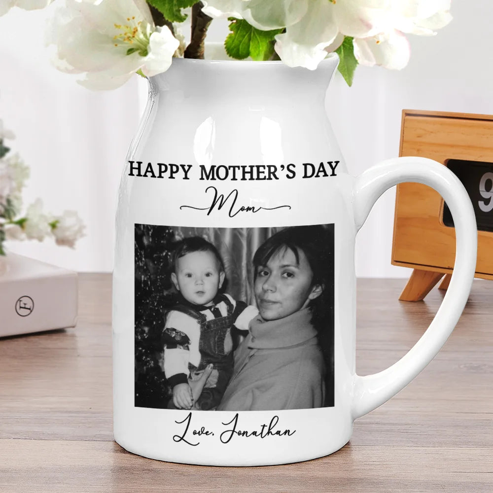Custom Photo Gray Scale I Love You Mommy - Personalized Ceramic Flower Vase