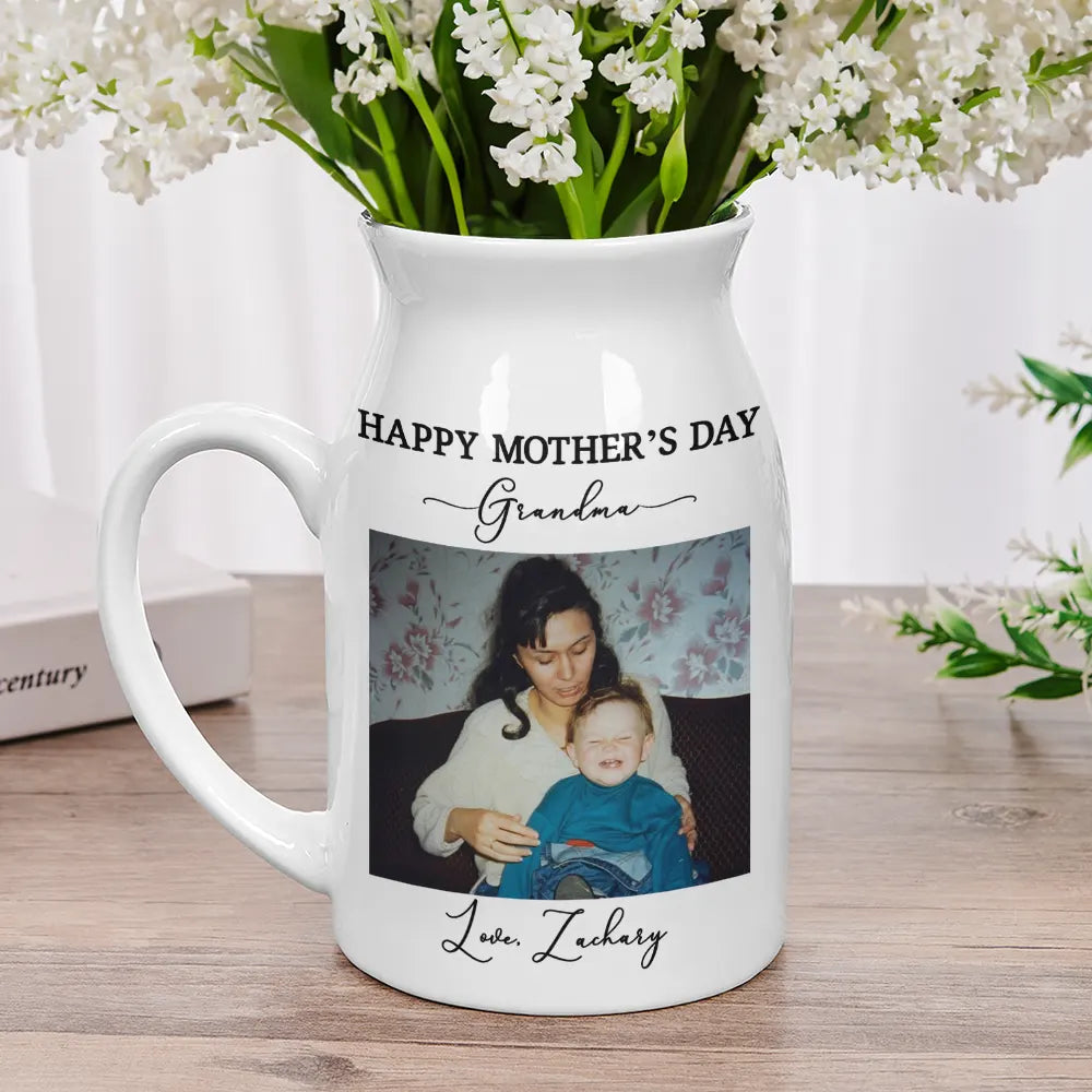 Gift For Mother,Gift For Grandma,Custom Photo,Love - Custom Photo Gray Scale I Love You Mommy - Personalized Ceramic Flower Vase