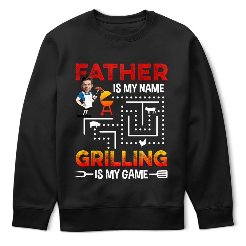 Gift For Grandpa,Gift For Father,Grandpa's Hobby,Dad's Hobby,Grilling,Funny,Custom Photo - Custom Photo Grilling Is My Game - Personalized T Shirt