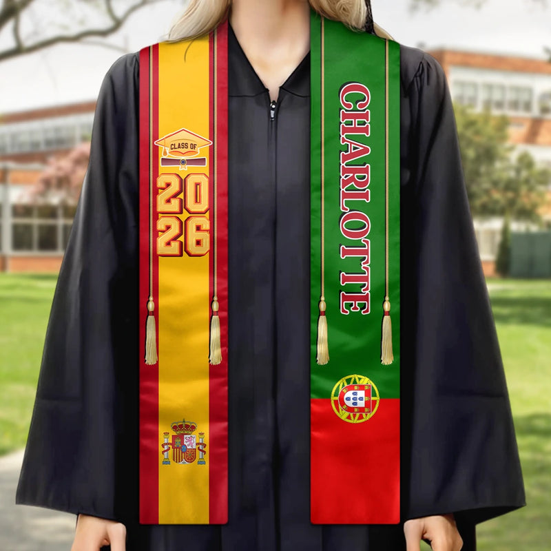 Graduation,Gift For Daughter,Dad - Daughters (Adult),Mom - Daughters (Adult),Happy,Dad - Sons,Gift For Son,Mom - Sons - Custom Photo Half and Half Flag Graduation - Personalized Stoles