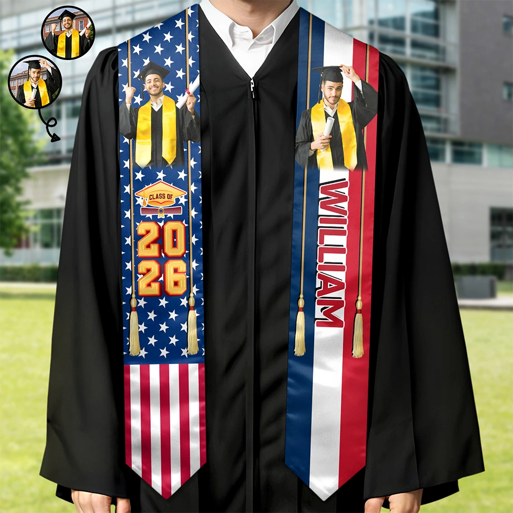 Custom Photo Half and Half Flag Graduation - Personalized Stoles
