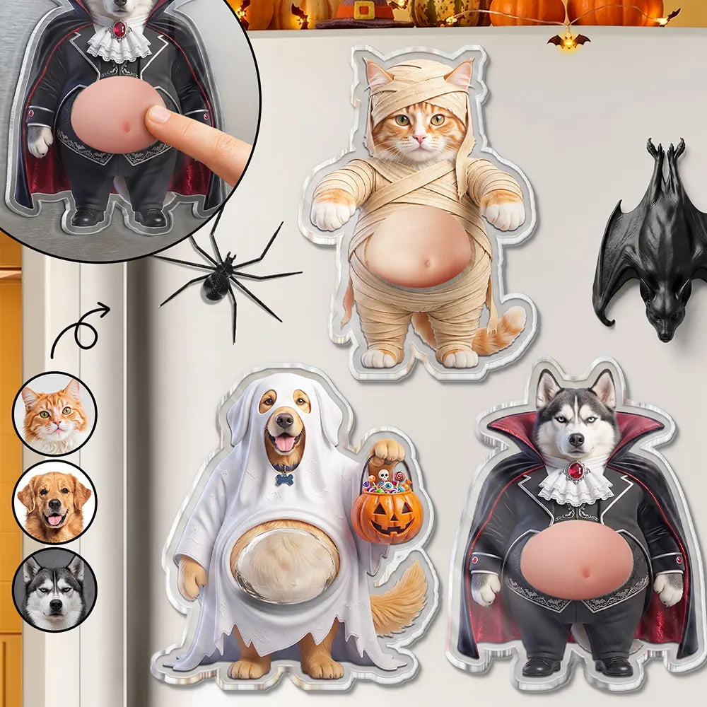Custom Photo Halloween Costume Pet Dog Cat Vampire Mummy Ghost - Personalized Squishy Acrylic Fridge Magnet