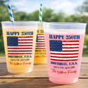 Independence Day,Family,America 250th,Photo,Proud - Custom Photo Happy 250th Birthday USA Family Name - Personalized Frosted Cups