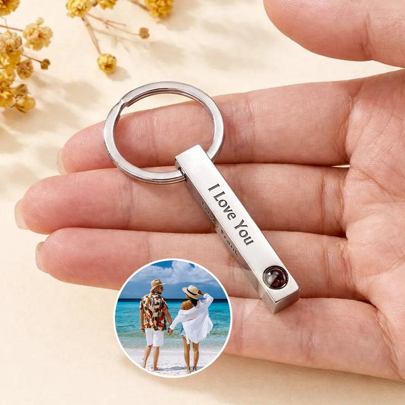 Gift For Couples,Love,Gift For Husband,Gift For Wife,Gift For Boyfriend,Gift For Girlfriend - Custom Photo Happy Couples I Love You - Personalized Photo Projection Keychain