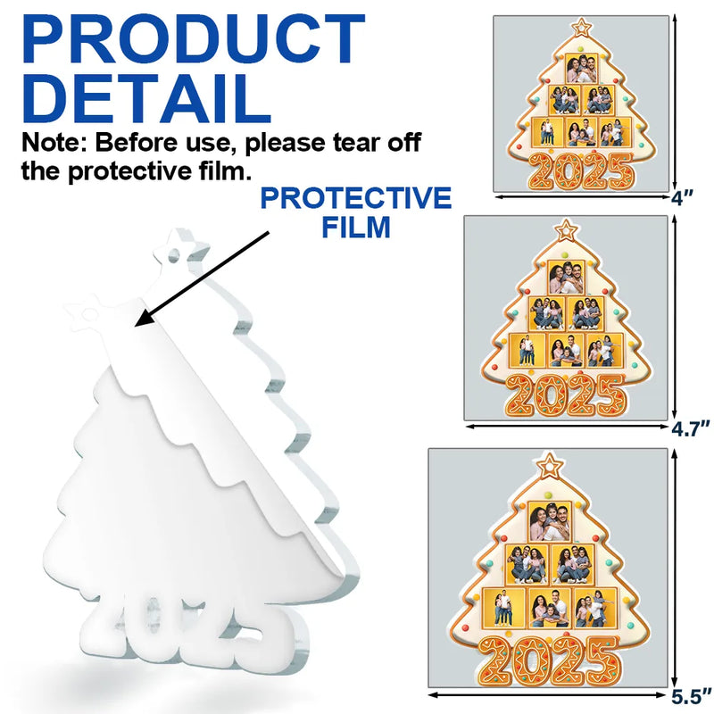 Family,Pet Lovers,Pet Mom,Pet Dad,Pet Couple,Dog Lovers,Dog Couple,Dog Mom,Dog Dad,Cat Lovers,Cat Mom,Cat Dad,Cat Couple,Happy,Christmas,Top Market - Custom Photo Happy Family Christmas Tree Gingerbread - Personalized Custom Shaped Acrylic Ornament