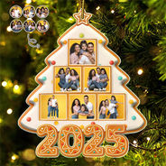 Family,Pet Lovers,Pet Mom,Pet Dad,Pet Couple,Dog Lovers,Dog Couple,Dog Mom,Dog Dad,Cat Lovers,Cat Mom,Cat Dad,Cat Couple,Happy,Christmas,Top Market - Custom Photo Happy Family Christmas Tree Gingerbread - Personalized Custom Shaped Acrylic Ornament