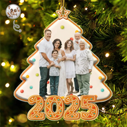 Family,Pet Lovers,Pet Mom,Pet Dad,Pet Couple,Dog Lovers,Dog Couple,Dog Mom,Dog Dad,Cat Lovers,Cat Mom,Cat Dad,Cat Couple,Happy,Christmas,Top Market - Custom Photo Happy Family Christmas Tree Gingerbread - Personalized Custom Shaped Acrylic Ornament