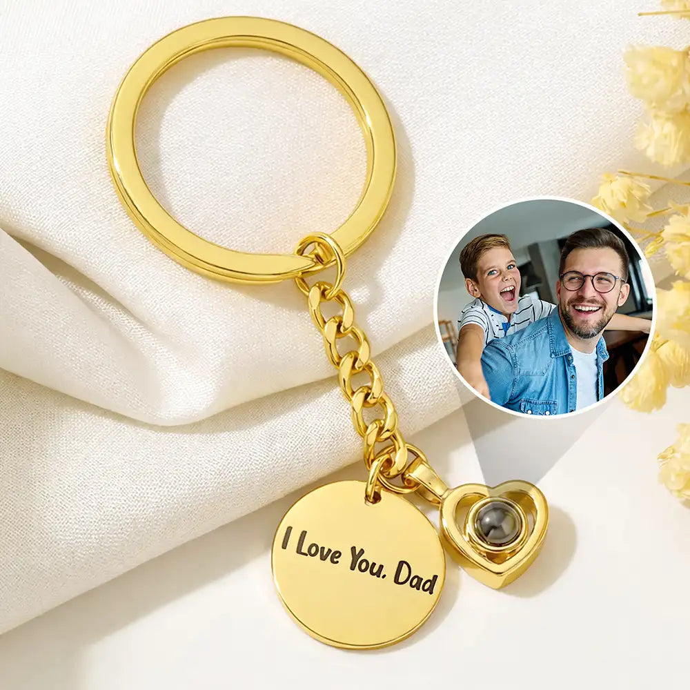 Dad - Daughters (Adult),Dad - Daughters (Young),Dad - Sons,Dad - Children,Dog Dad,Cat Dad,Pet Dad,Gift For Father - Custom Photo Happy Father's Day - Personalized Custom Shaped Photo Projection Keychain