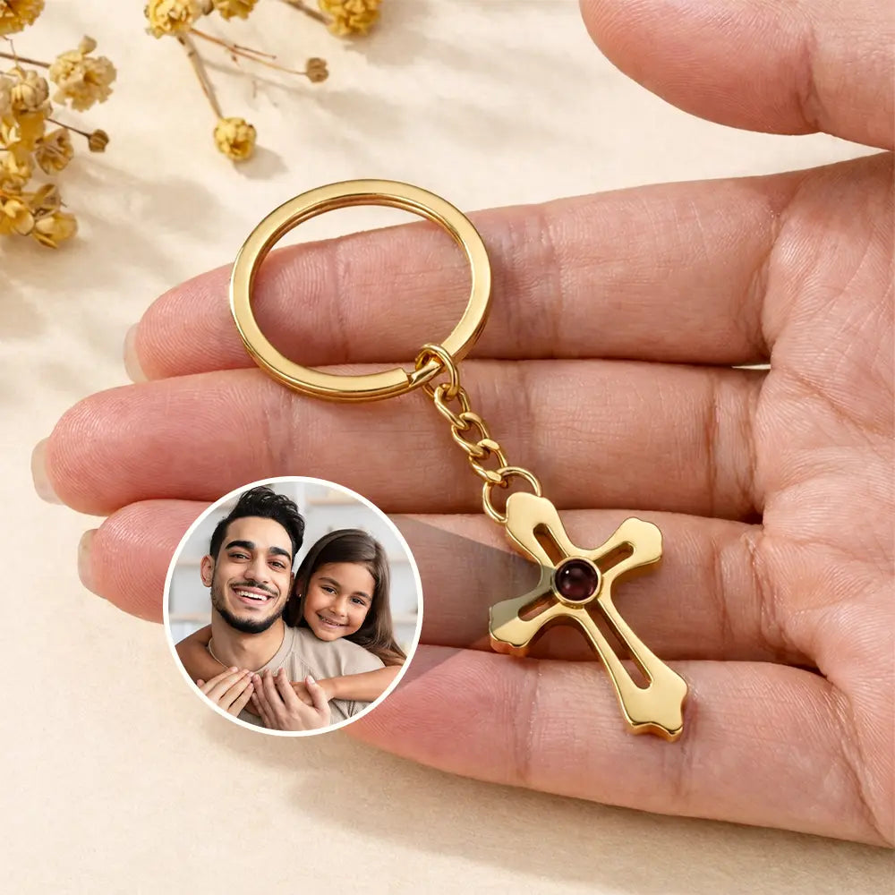 Dad - Daughters (Adult),Dad - Daughters (Young),Dad - Sons,Dad - Children,Dog Dad,Cat Dad,Pet Dad,Gift For Father - Custom Photo Happy Father's Day - Personalized Custom Shaped Photo Projection Keychain