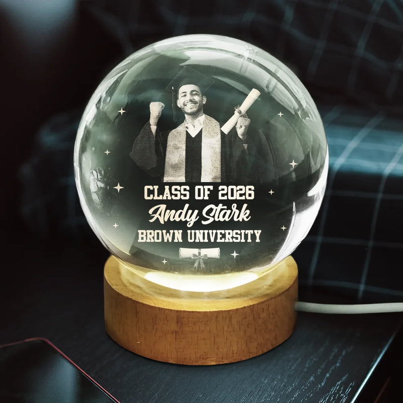 Graduation,Gift For Daughter,Dad - Daughters (Adult),Mom - Daughters (Adult),Mom - Sons,Gift For Son,Dad - Sons,Happy - Custom Photo Happy Graduation - Personalized Crystal Globe Lamp
