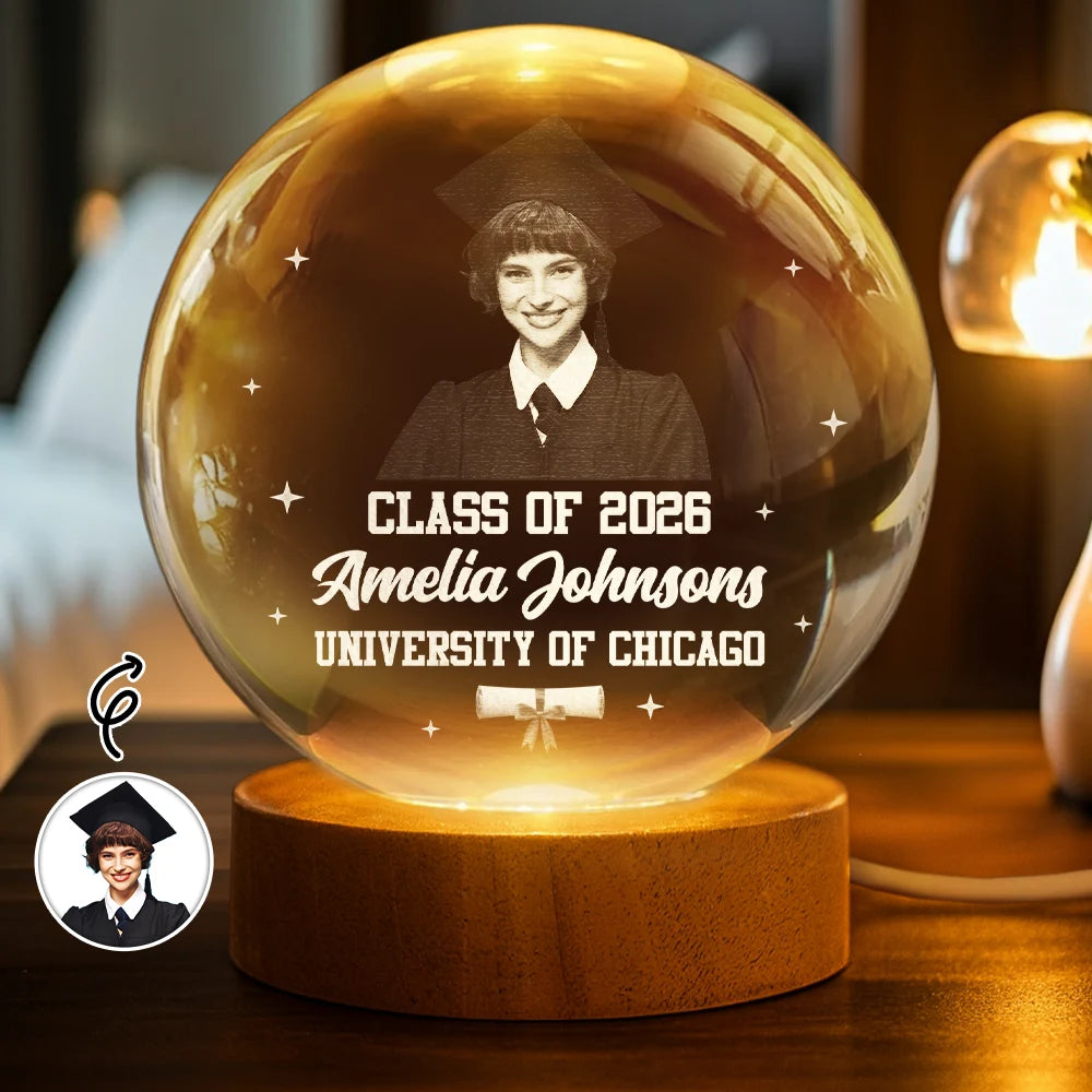 Graduation,Gift For Daughter,Dad - Daughters (Adult),Mom - Daughters (Adult),Mom - Sons,Gift For Son,Dad - Sons,Happy - Custom Photo Happy Graduation - Personalized Crystal Globe Lamp