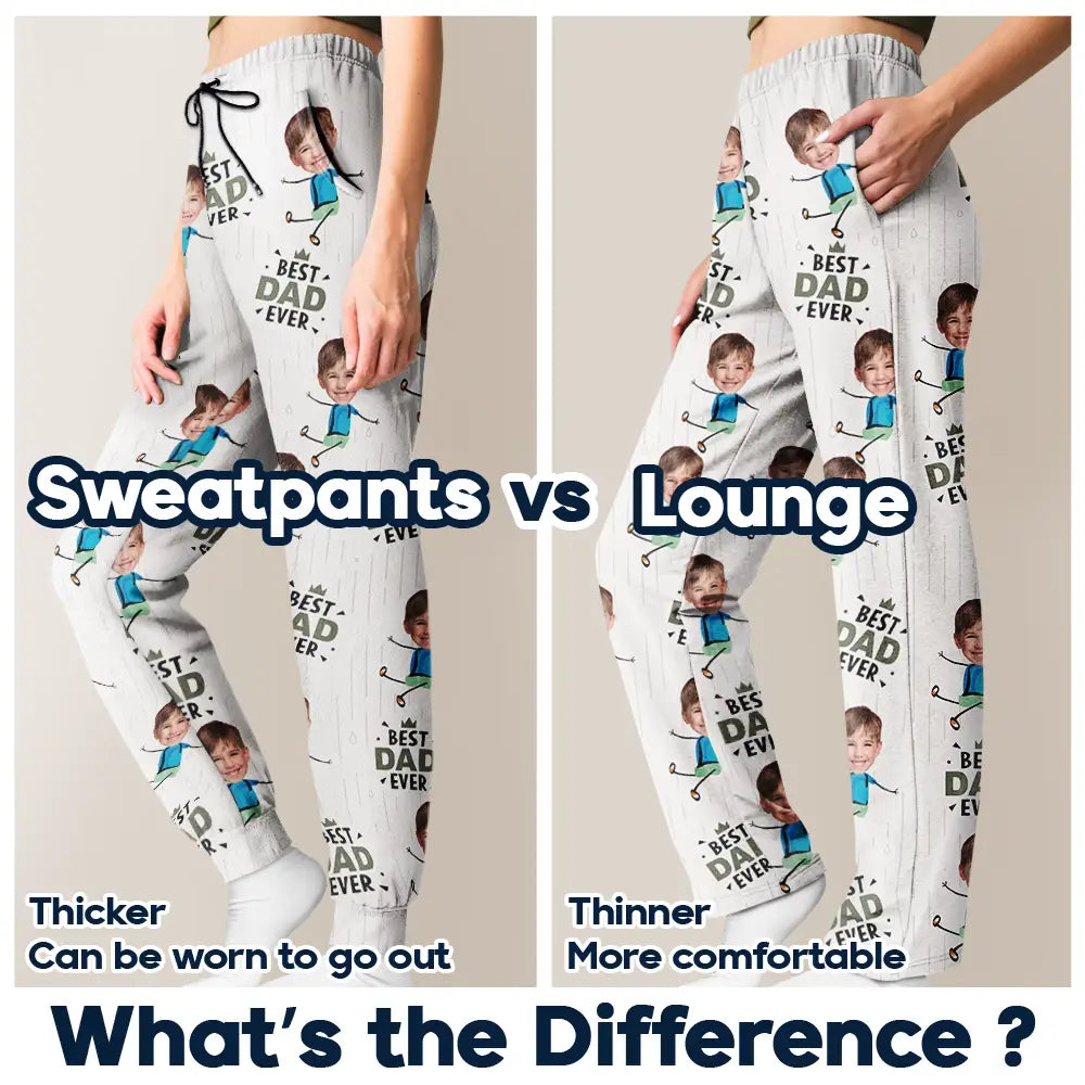 Gift For Grandpa,Gift For Father,Happy,Custom Photo - Custom Photo Happy Grandkids Best Papa Grandpa Ever Rain Pattern - Personalized Pajama Pants