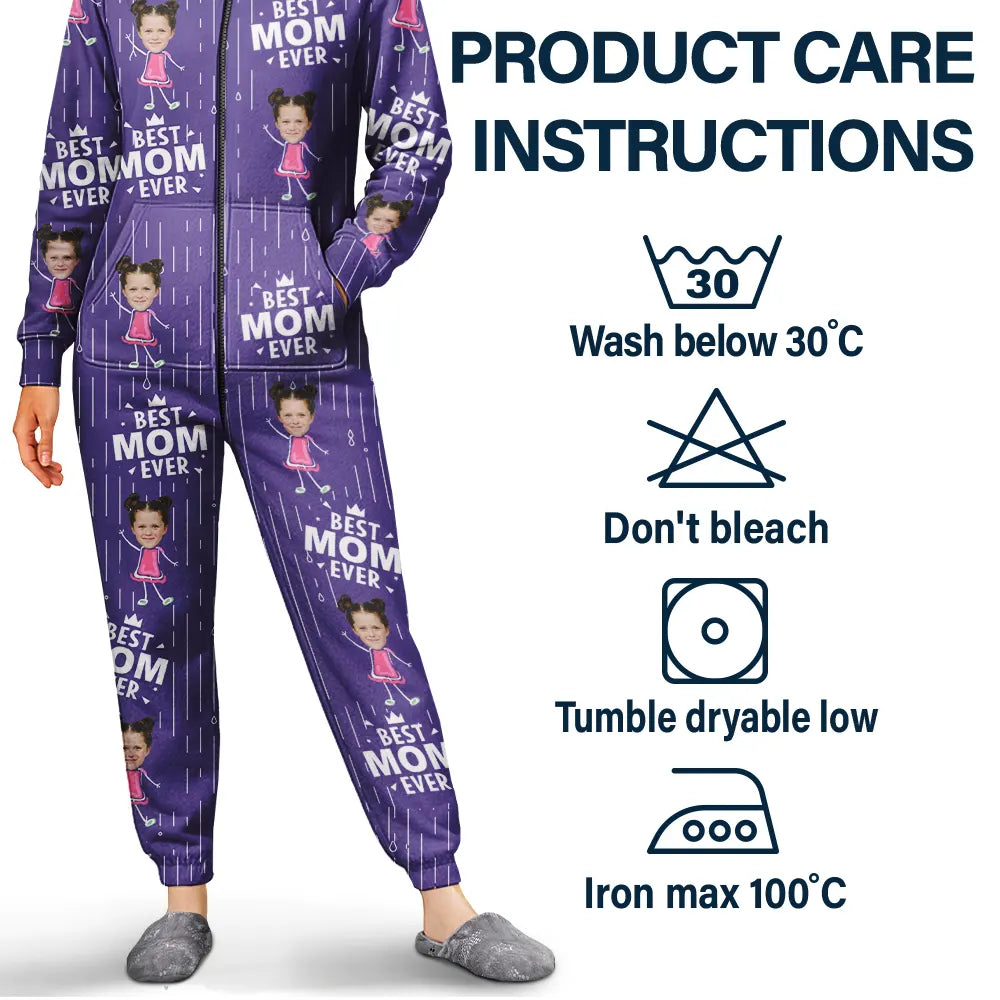 Gift For Mother,Gift For Father,Custom Photo,Happy - Custom Photo Happy Kids Best Dad Mom Ever Rain Pattern - Personalized Overall Onesie Hooded Jumpsuit