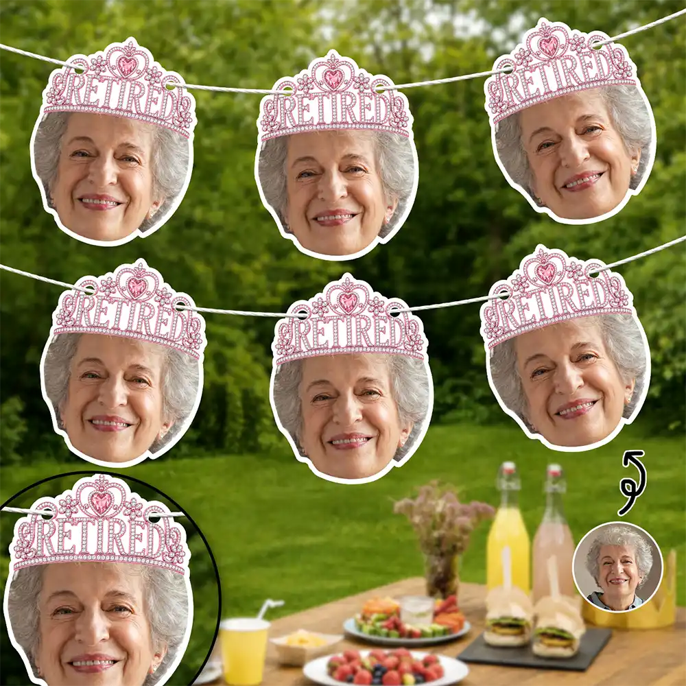 Custom Photo Happy Retirement Queen, King - Personalized Garland Banner