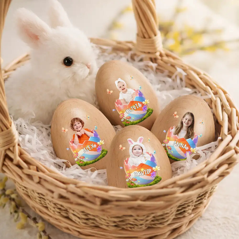 Easter,Non-Eng,Gift For Kids,Gift For Grandkids,Grandma - Grandkids,Grandpa - Grandkids,Dad - Children,Mom - Children,Happy - Custom Photo Hatching Easter Egg - Personalized Musical Wooden Easter Egg Shaker
