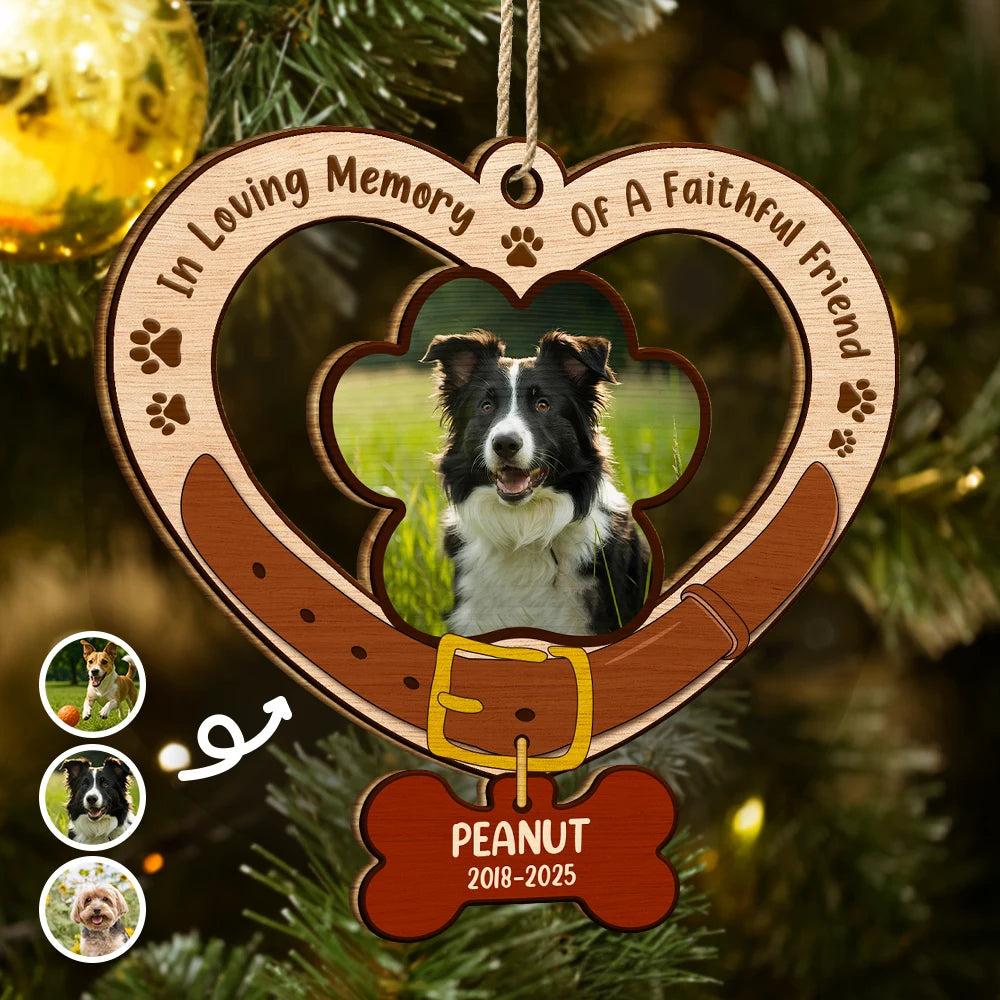Custom Photo Heart-Shaped Dog Collar Keepsake - Personalized Custom Shaped Wooden Ornament