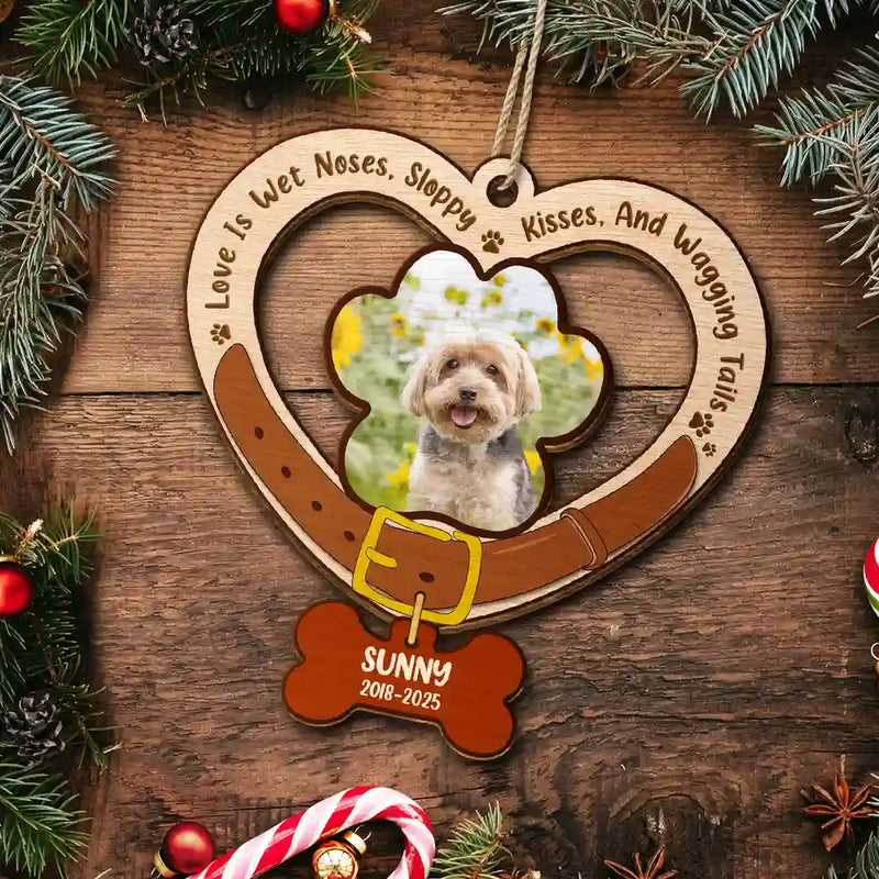 Christmas,Dog Lovers,Memorial,Sad - Custom Photo Heart-Shaped Dog Collar Keepsake - Personalized Custom Shaped Wooden Ornament