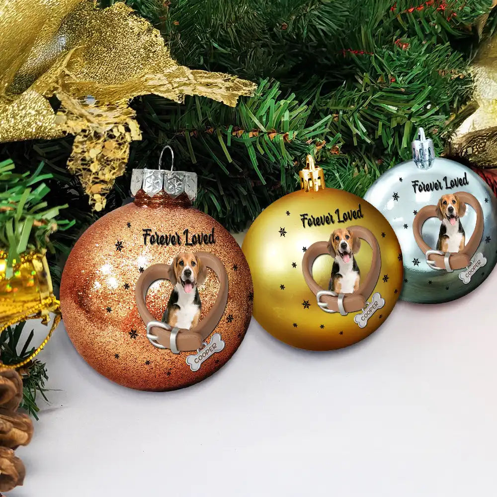 Memorial,Dog Lovers,Christmas - Custom Photo Heart-Shaped Collar With Bone Charm For Dog Lovers - Personalized Ball Ornament