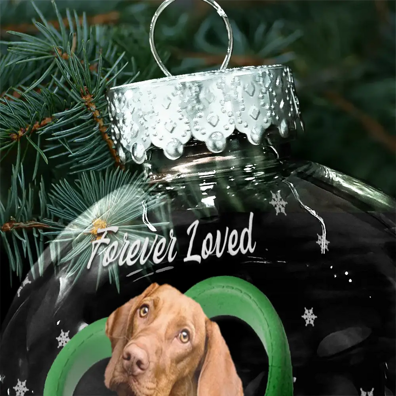 Memorial,Dog Lovers,Christmas - Custom Photo Heart-Shaped Collar With Bone Charm For Dog Lovers - Personalized Ball Ornament