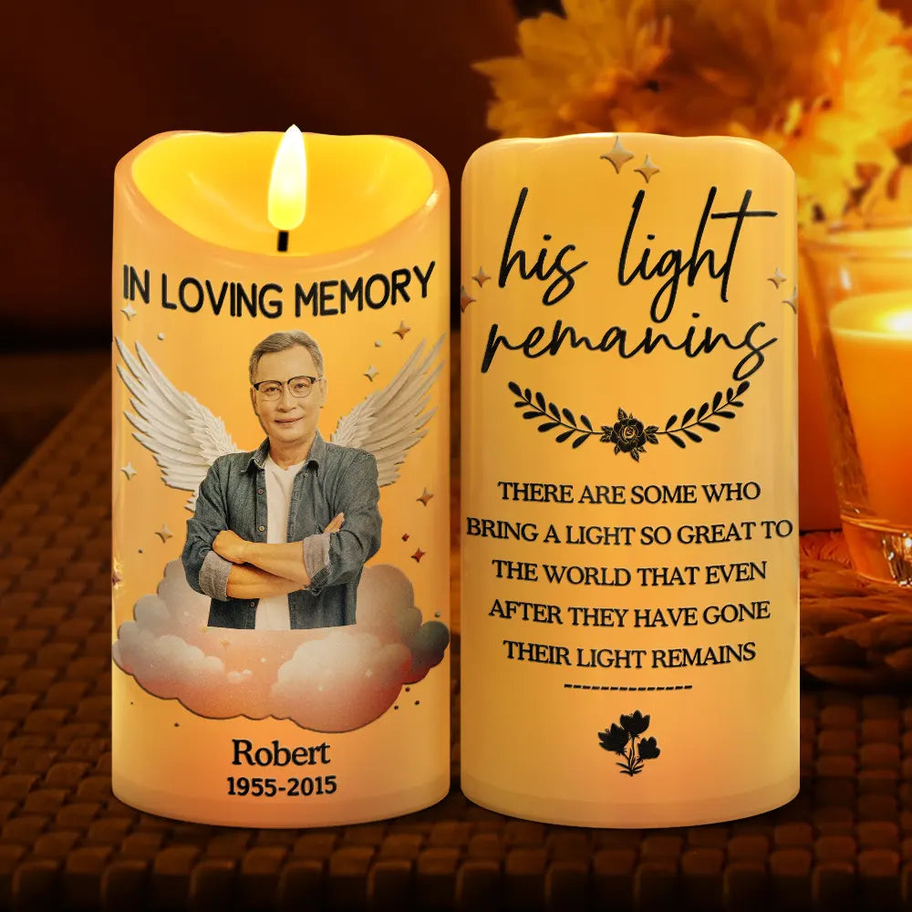 Memorial, Custom Photo, Sad - Custom Photo Her Light Remains - Personalized Flameless LED Candle