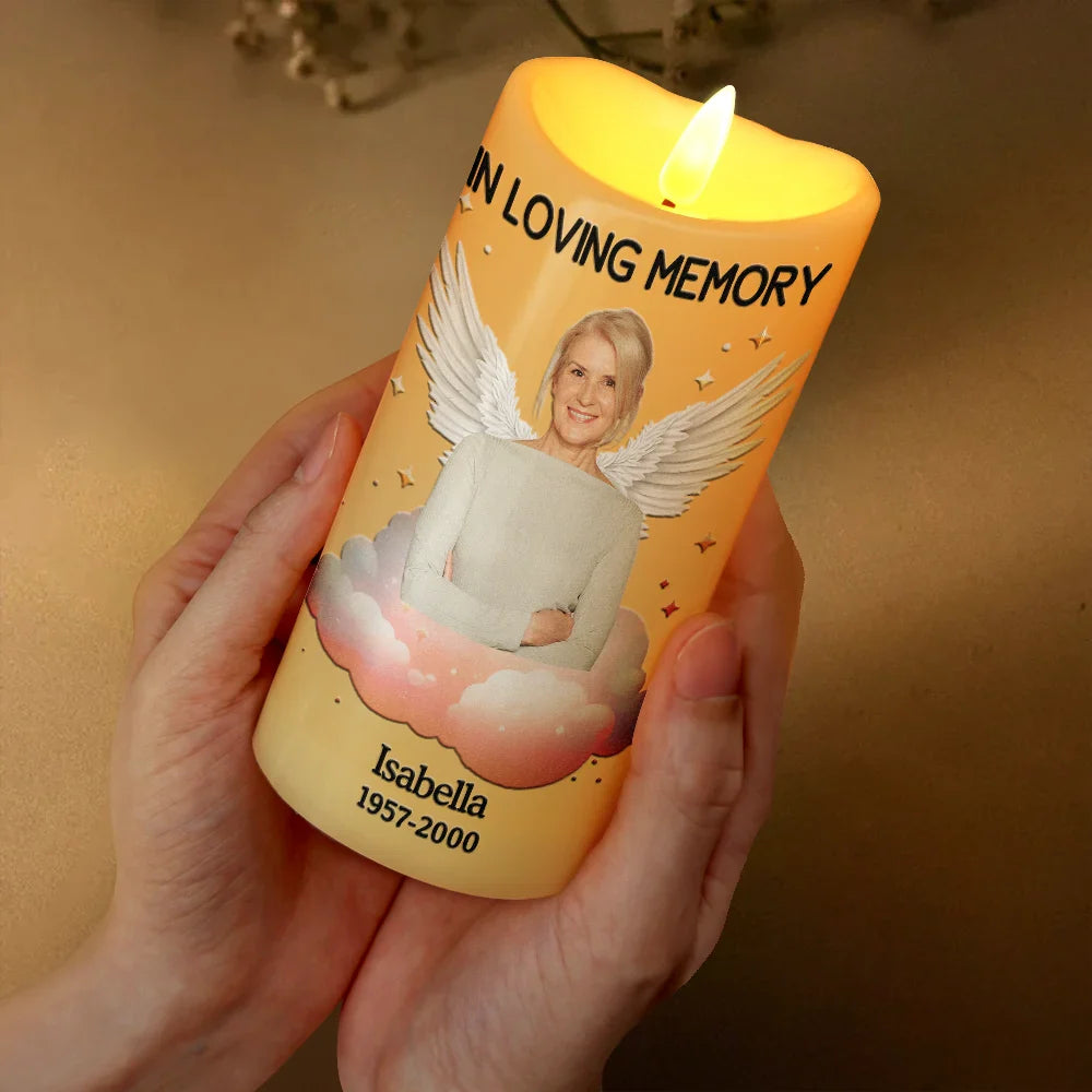 Memorial, Custom Photo, Sad - Custom Photo Her Light Remains - Personalized Flameless LED Candle