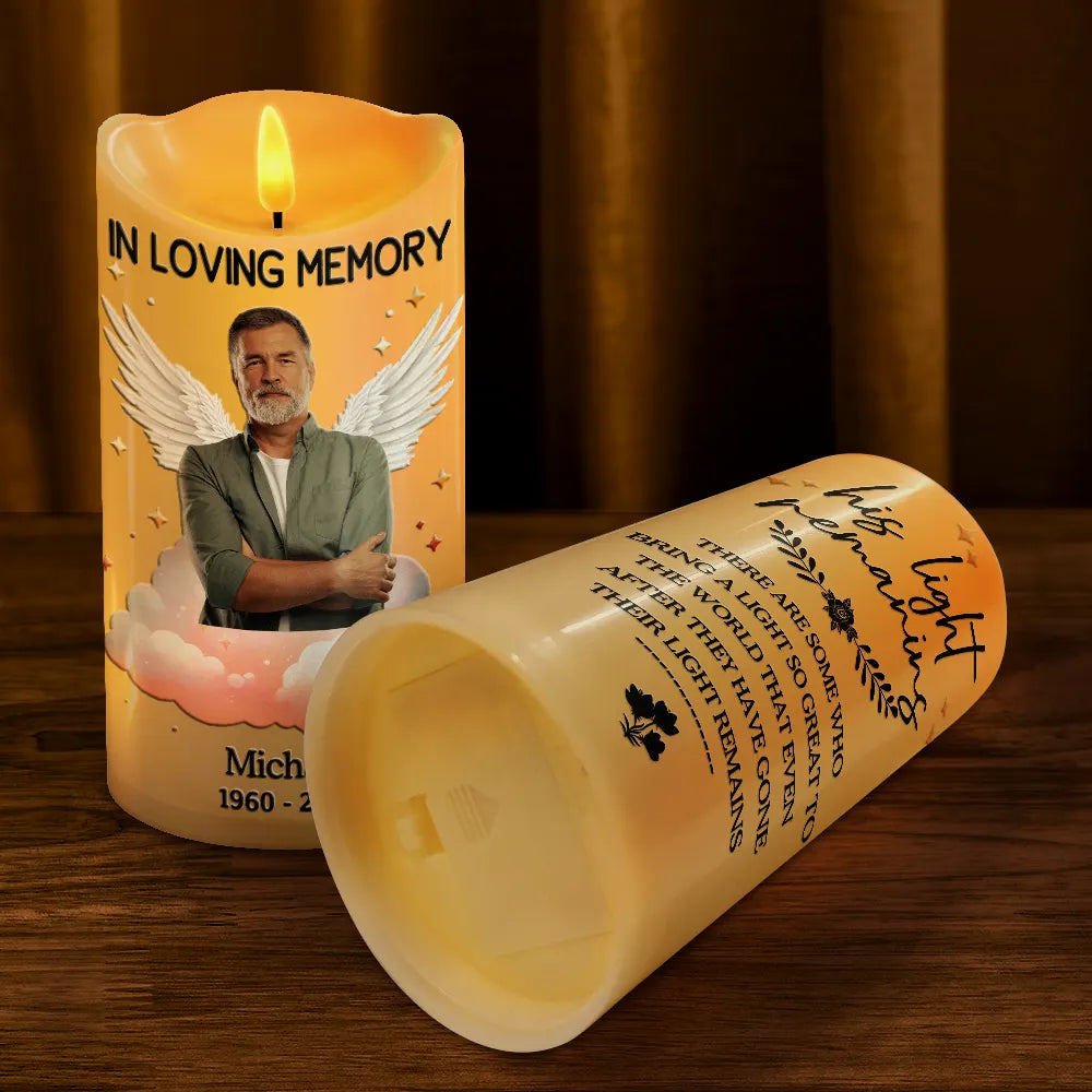 Memorial, Custom Photo, Sad - Custom Photo Her Light Remains - Personalized Flameless LED Candle