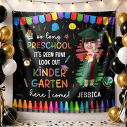 Happy,Gift For Kids,Graduation,Gift For Grandkids,Custom Photo,Funny,Photo,Proud - Custom Photo Here I Come Preschool Kindergarten Graduation - Personalized Backdrop